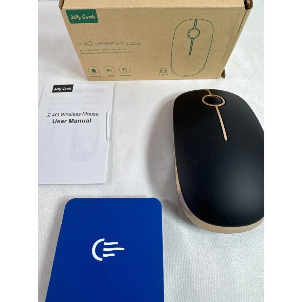 Jelly Comb Slim Wireless Mouse 2.4GHz USB Receiver Black & Silver Silent Click